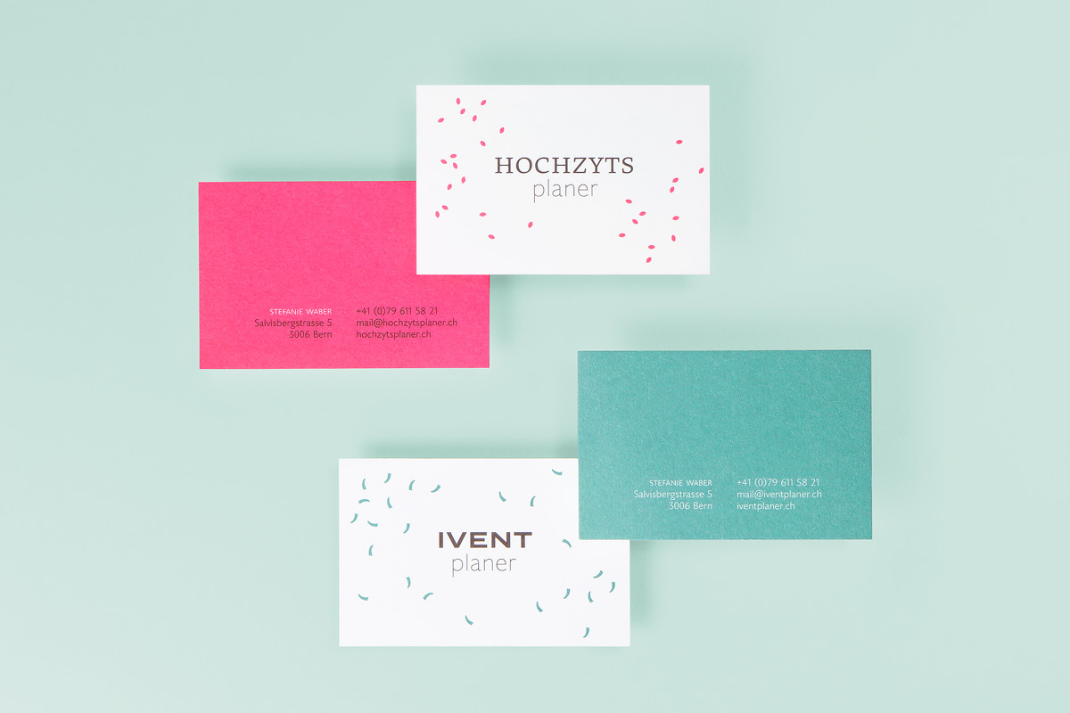 Hochzyts- und Ivent-Planer, Visitenkarten in Leucht- und Metallicfarben